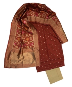 Maroon Banarasi silk suit material