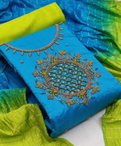 Chanderi handwork suit/patiyala material (Skyblue and Parrot green)