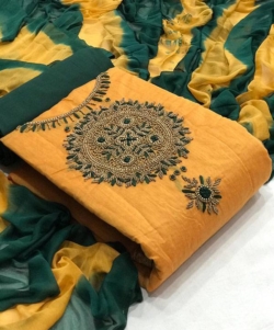 Chanderi handwork suit/patiala material (turmeric yellow)
