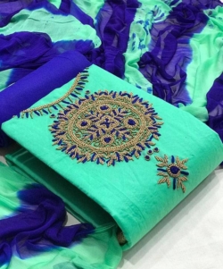 Chanderi handwork suit/Patiala material (Sky blue and Royal blue)