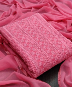 Georgette Lucknowi Chiply Work Pink