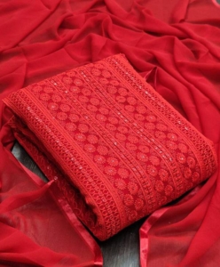 Georgette Lucknowi Chiply Work red