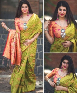 Patola Saree with contrast pallu - mehandi