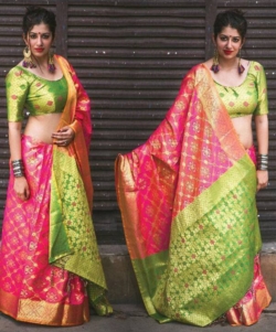 Patola saree with contrast pallu and brocade blouse piece