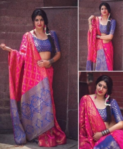 Patola saree with contrast pallu and brocade blouse piece