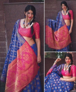 Patola saree with contrast pallu and brocade blouse piece