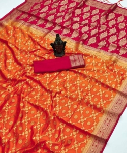 Gold toned woven designer saree