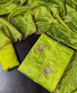 Moder silk with full embroidery work suit material