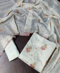 Moder silk with full embroidery work suit material