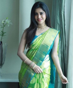 Women soft lichi silk saree with blouse piece