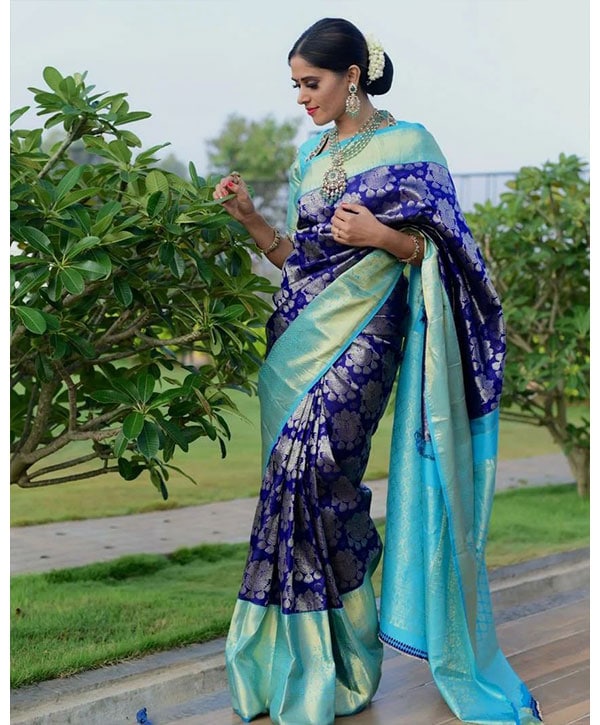 look like a heavy Banarasi Zardosi in Dark Sky Blue – MOBI ASK