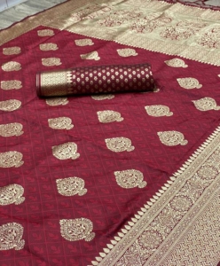 Gorgeous Marron colour Kanchipuram Soft Lichi Silk Saree with Weaving Silk