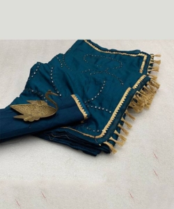 Dola silk saree with embroidery thread work blue