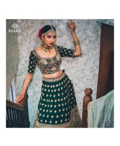 Dulhan Lehenga Choli, Wedding Lehenga Choli (Dark green)