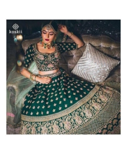 Dulhan Lehenga Choli, Wedding Lehenga Choli (Dark green)