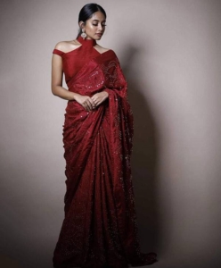 silk chiffon saree with embroidery thread work