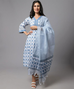 Cotton printed suit with pant and dupatta