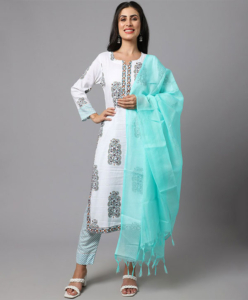 Cotton printed suit with pant and dupatta