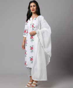 Cotton printed suit with pant and dupatta