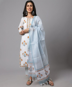 Cotton printed suit with pant and dupatta