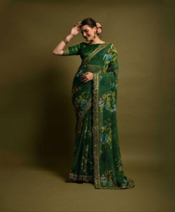 Flower print chiffon saree