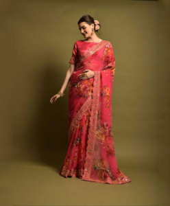 flower-print-chiffon-saree-pink