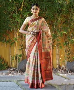 Soft organza saree with rich zari woven pallu and rich zari woven border