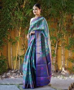 Soft organza saree with rich zari woven pallu and rich zari woven border