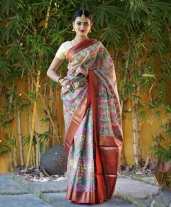 Soft organza saree with rich zari woven pallu and rich zari woven border