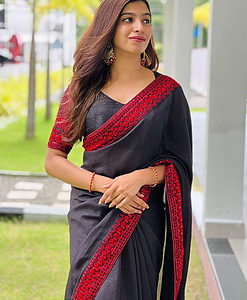 Beautiful Black Color Vichitra Silk Saree with Red Sequence Work