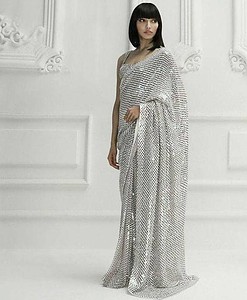 Heavy Georgette Fabric Saree silver