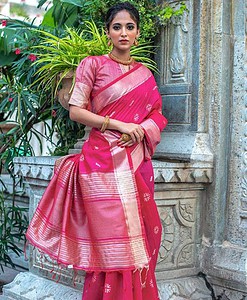 Tussar Silk Saree magenta pink cheapest rate online