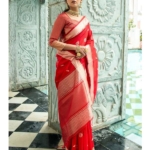 Tussar Silk Saree red buy online in ballia