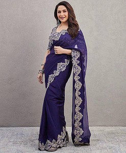 Designer Made Madhuri wear Georgette Sequence Embroidered Saree Indian Wedding Sangeet Partywear wear Pre-stitched Saree Bollywood Saree