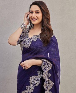 Designer Made Madhuri wear Georgette Sequence Embroidered Saree Indian Wedding Sangeet Partywear wear Pre-stitched Saree Bollywood Saree