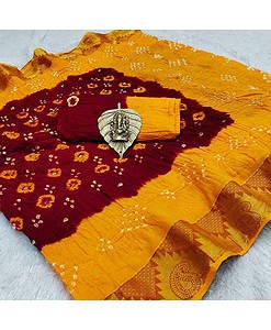 Pure bandhani cotton with big golden border saree