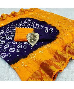 Pure bandhani cotton with big golden border saree