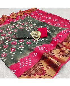 Pure bandhani cotton with big golden border saree