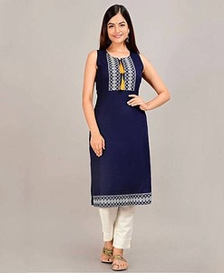 14kg rayon fabric long-cut kurti with printed work