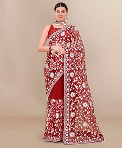 Soft net chikan kari work saree shop online