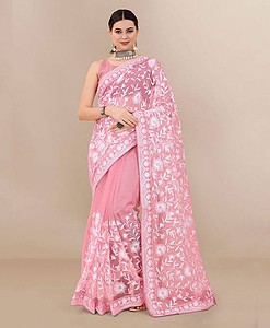 Soft net chikan kari work saree buy online in ballia