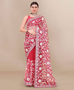 Soft net chikan kari work saree buy online