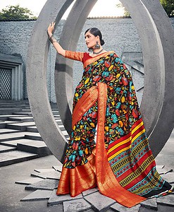 Pure Silk With Weaving Border Sarees / Digital Print Saree