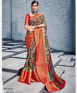 Pure Silk With Weaving Border Sarees / Digital Print Saree