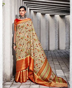 Pure Silk With Weaving Border Sarees / Digital Print Saree