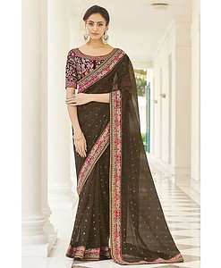 Pure Georgette Heavy Embroidery Work saree with Blouse shop online