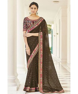 Pure Georgette Heavy Embroidery Work saree with Blouse shop online