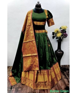 Soft Lichi Silk lehenga With Heavy Golden Zari Weaving Border Work & Beautiful Drawstring with Handmade Tassels