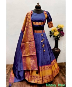 Soft Lichi Silk lehenga With Heavy Golden Zari Weaving Border Work & Beautiful Drawstring with Handmade Tassels