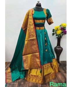 Soft Lichi Silk lehenga With Heavy Golden Zari Weaving Border Work & Beautiful Drawstring with Handmade Tassels